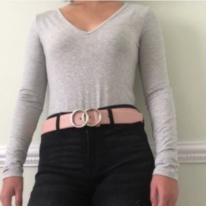 Gray Long Sleeve V-Neck Bodysuit